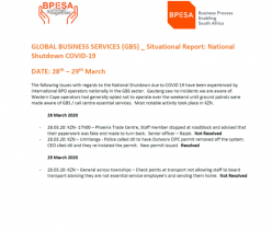 GBS Situational Report: National Shutdown COVID-19 28-29 March 2020